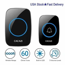 299M Wireless Doorbell, Plug and Play Waterproof Door Bell Kit Adjustable Volume