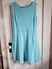 Talbots womens Blue white striped sleeveless cotton zip dress w/pockets Medium