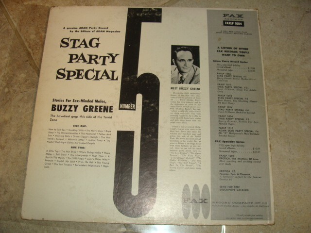 VINYL RECORD LP ADAM STAG PARTY SPECIAL NUMBER 5 BUZZY GREENE FAX