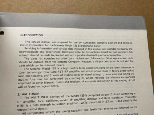 Original Service Manual for the Marantz Model 125 Tuner - Picture 3 of 3