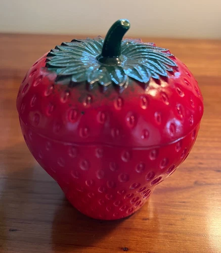Vintage 1950's Hazel Atlas Painted Milk Glass Lidded Strawberry Dish..Perfect!