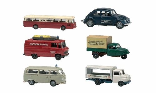 Coches accesorios Trix Hamburgo, 6 x modelos Wiking escala HO, nuevo stock antiguo - 66157 | Zustand: New