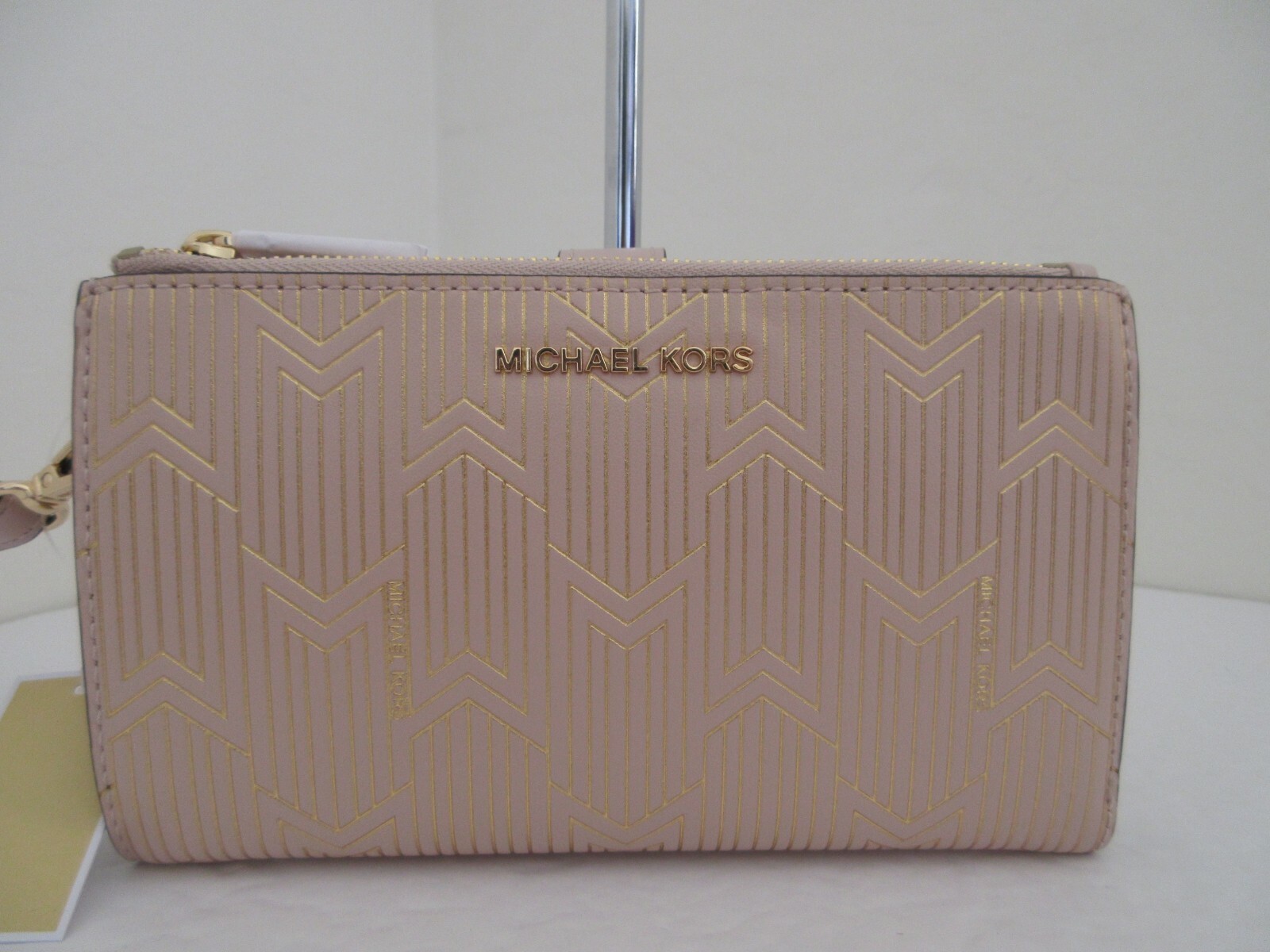 Michael Kors Double Zip Wristlet Wallet Leather Soft Pink Gold for  