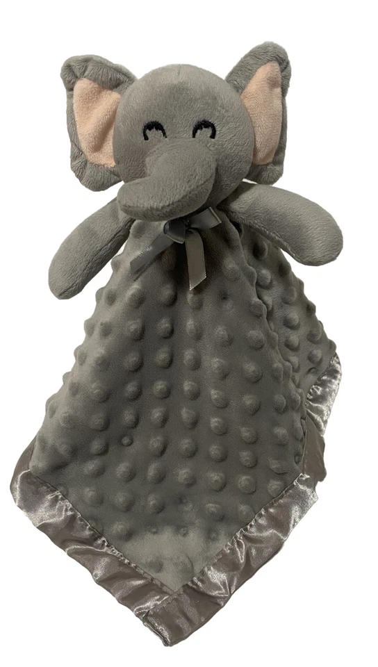 Manta de seguridad Pro Goleem gris elefante Lovey borde satinado Minky orejas arrugadas Foto 2 de 4