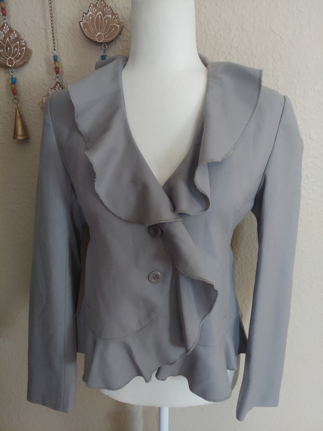 GARNET HILL Solid Gray Ruffled Lightweight Serge … - image 1