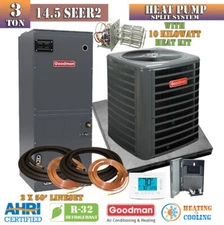 Goodman 3 Ton 14.5 SEER2 AC Heat Pump Air Handler System W/ Installation Kit R32