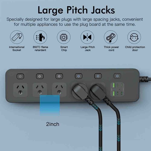 High Power 5 Outlet Surge Protector Powerboard 2500W Overload Wall Mount Office - Picture 15 of 26