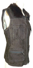 Gimo's Brown Suede Gillet Waistcoat With Faux Fur Removable Collar Uk 12/14