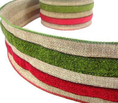 Rustic Barn Ribbon By the Yard Christmas Farmhouse Red Green Burlap Rustic Wired Wide ...