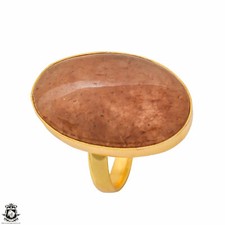 Size 10.5 - Size 12 Adjustable Sunstone 24K Gold Plated Ring GPR1308