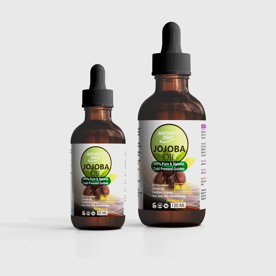 NATURE'S TAKE 100%Pure Golden Jojoba Oil Organic for Hair Body Skin Face Natural Cold Pressed
