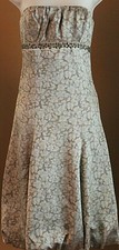 Vera Wang Beige Damask Dress Beaded Waist Strapless Bubble Hem Size 4