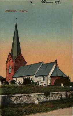 Drelsdorf Nordfriesland alte AK 1929 Kirche Friedhof alte color Postkarte ungel.