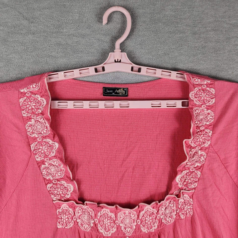 Top Mujer Jane Ashley Vintage 3X Rosa Blanco Bordado Crape Tela Elástica Foto 2 de 4