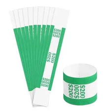10 Self-Sealing Green Bill Straps Holds $200 Bill Wrappers Currency Bands