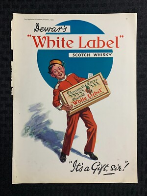 1939 DEWAR'S WHITE LABEL SCOTCH WHISKEY 9x12'' Print Ad FN 6.0 It's a Gift, Sir