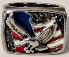 Stainless Steel Men's Size 7 American Flag Eagle/Falcon Retro Punk Ring