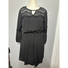 Lily Rose Black Sheer Floral Lace Yoke Keyhole Flowy Polyester Dress, Size Small