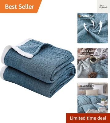 Cotton Muslin Throw Blanket for Adults,Breathable 4-Layer Yarn Dyed Linen Tex...