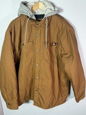 Dickies Hooded Jacket Mens 2XL Brown Canvas Work Coat Quilted Lined