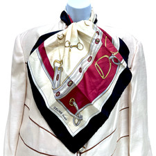 Vgt Celine Paris 100 Silk Scarf Satin 25"  burgendy black beige keys chain 42