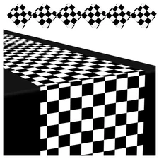 Plastic Checkered Table Runner, 14" x 108" Black & White Checkered Table Clot...