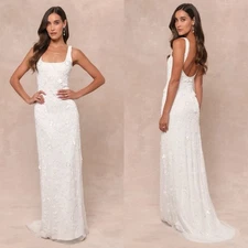 NWT Lulu’s Extraordinary Glamour 3D Floral Beaded Maxi Wedding Dress Small Chic