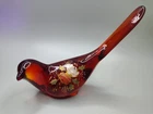 Fenton Bird of Happiness  Red Glass Amberina Roses & Holly *GLOWS* Hand Painted
