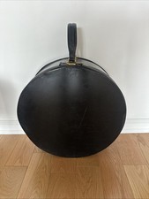 Vintage 1950's LARK Hat Luggage Train Case Black Patent w Plaid Lining 18"