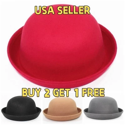 Sombrero Fedora De Fieltro De Lana De Colección para Mujeres Niñas Invierno Bowler Derby Gorra Floppy - Imagen 1 de 3
