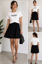 NEW Kenzo Paris Women’s Logo Twist Front Colorblock Black White T-Shirt Dress M
