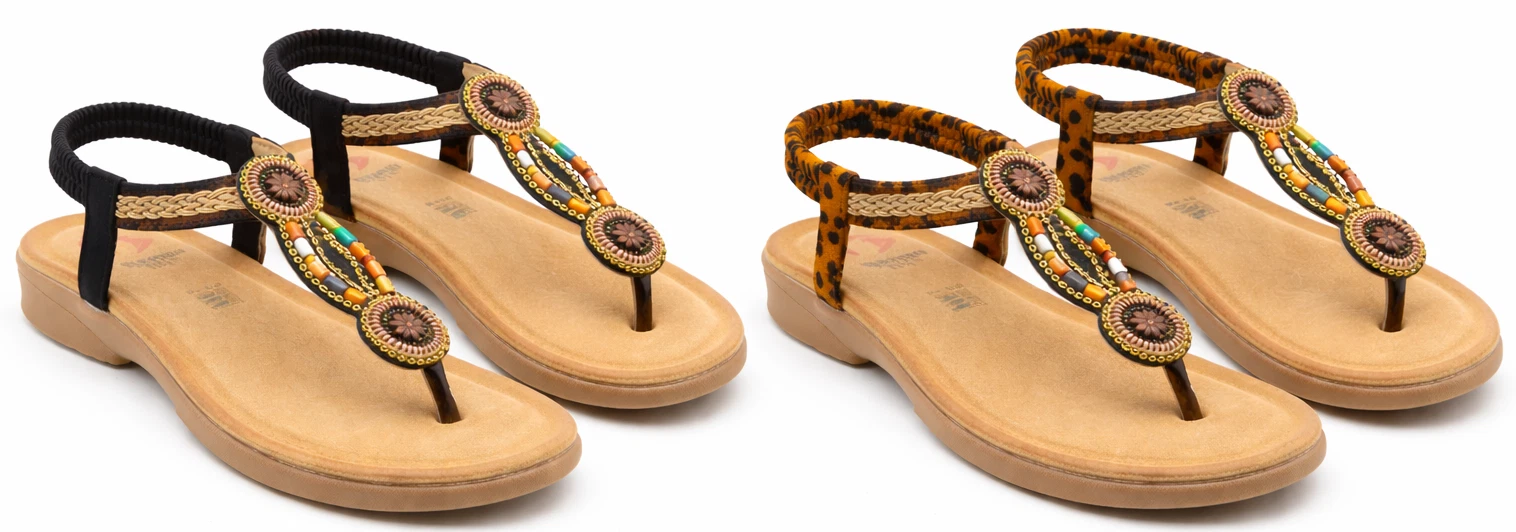 Heavenly Feet Zing T-strap Sandal with Bead Embellishments Cushioned Footbed