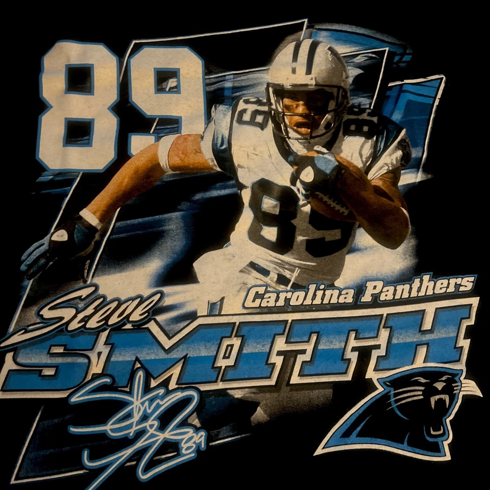 Camisa De Colección Carolina Panthers Para Hombres Grande Negra Steve Smith Signature Camiseta  Foto 2 de 3