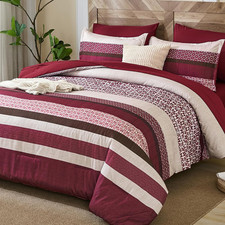 Boho Comforter Set Queen Size,7 Pieces Bed in a Bag Burgundy Red Striped Bedding