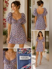 ASTR The Label Floral Puff Sleeve Mini Dress Small Cottagecore