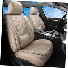 Car Seat Covers Full Set, Luxury Faux Leather Car Seat Covers, Waterproof Beige
