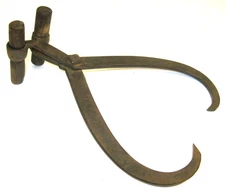 Antique Iron Ice Block Tongs, Small, Signed KEECH