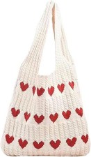 Knitted Heart Pattern Tote Bag Large Stylish and Durable Trendybag everyday use