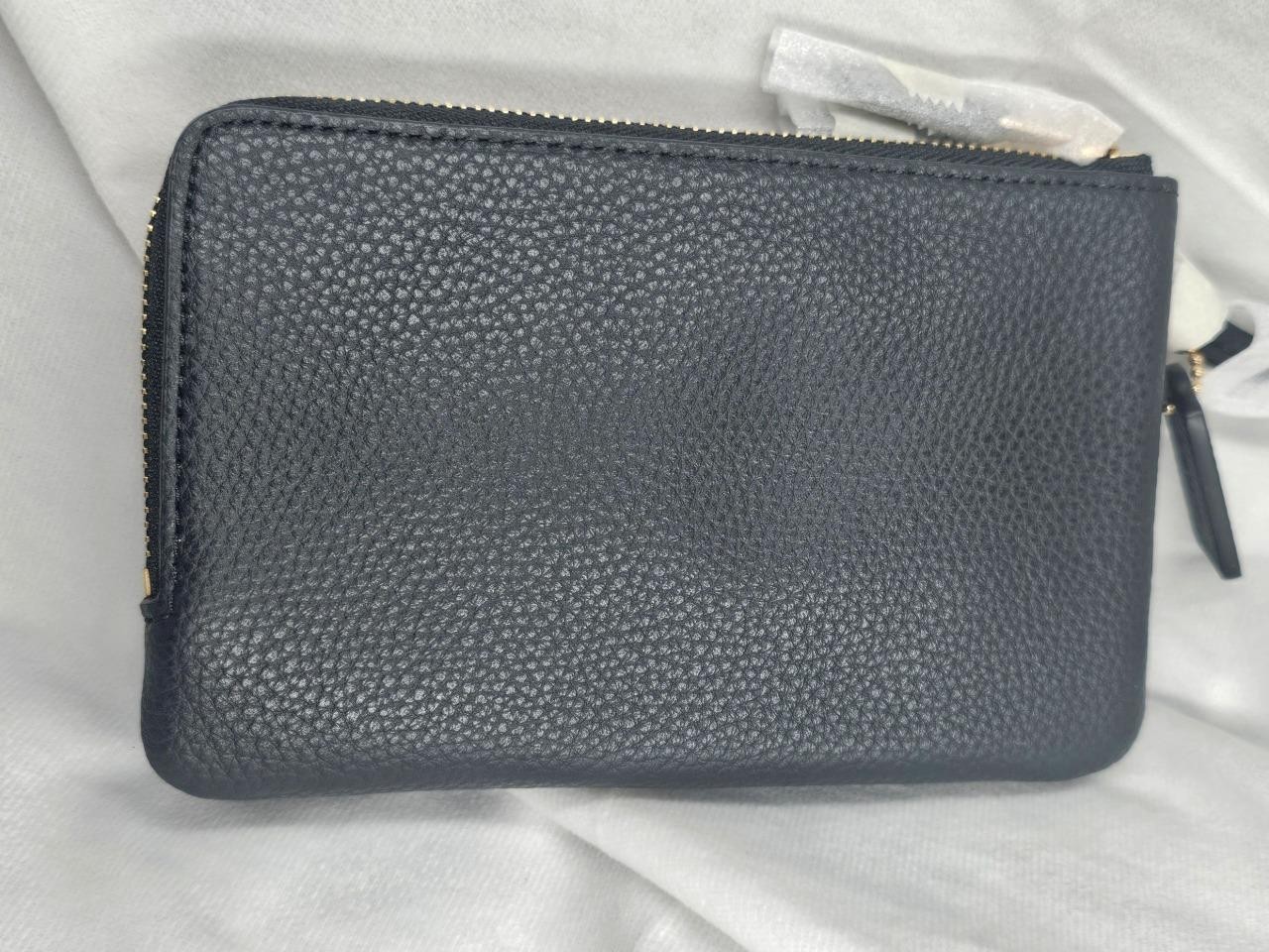 NWT COACH PEBBLED LEATHER DOUBLE ZIP BLACK WALLET W/ WRIST STRAP~FREE US S&H thumbnail 3