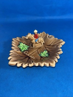 Maple Leaf Canada Vintage Brown Dish With Mounty By Elbro Japan
