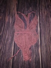 Victoria's Secret Pink Floral Lace-Trim Sheer One Piece Bodysuit Size L