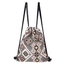 Drawstring Backpack String Bag Sport Gym Sackpack Shopping Yoga Plaid