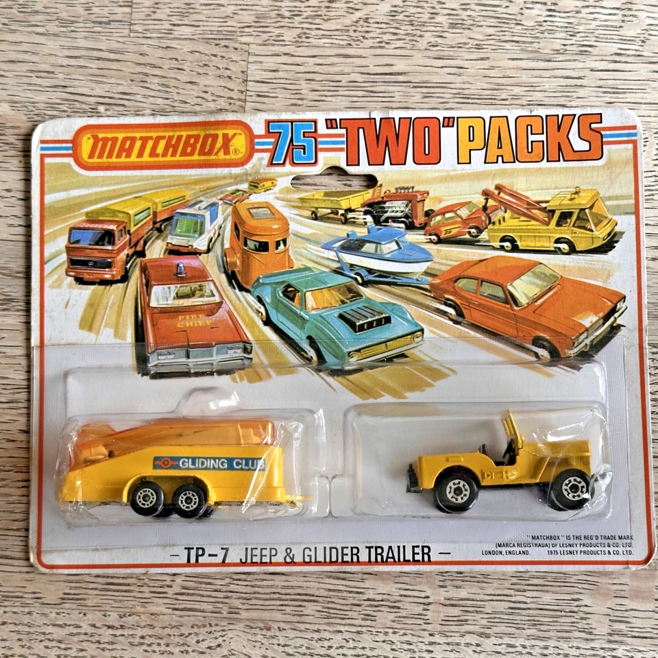 Matchbox Superfast 75 "Two Packs" TP-7 Jeep & Glider Trailer Lesney, New in Pack - Image 4 of 4