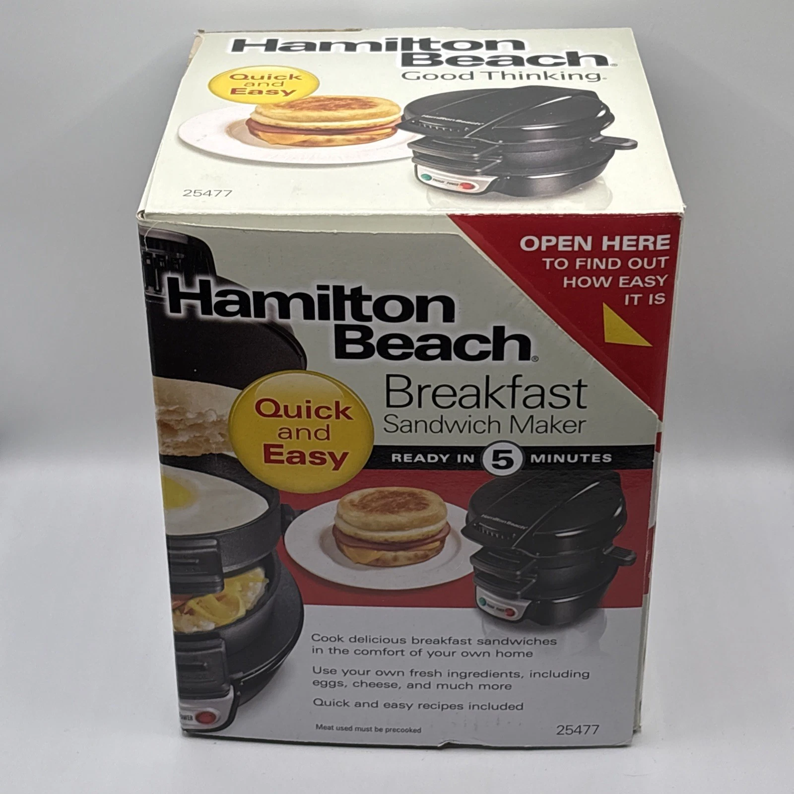 Hamilton Beach 25477G Breakfast Maker Sandwich Black Dorm College Egg Grill NIB