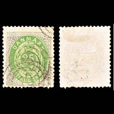 6900 Denmark SG73 25 Ore Green & Grey 1875. Sc#32 Mi 29IYA Used. C£37
