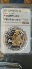 Pitcairn Isl. 2008 GILT  HMAV Bounty  $2 silver coin NGC PF 69 UC