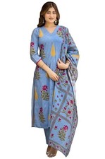 GoSriKi Women's Rayon Viscose Printed Straight Kurta with Pant Dupatta