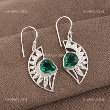 Pear Natural Green Emerald Sterling Silver Drop Trendy Valentines New Earrings