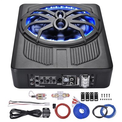 NEW 10'' 800W Slim Under Seat Powered Car Subwoofer Hideaway Subwoofer Blue LED