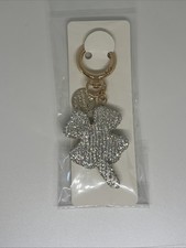 portachiavi quadrifoglio bianco donna Strass brillantini anello portafortuna